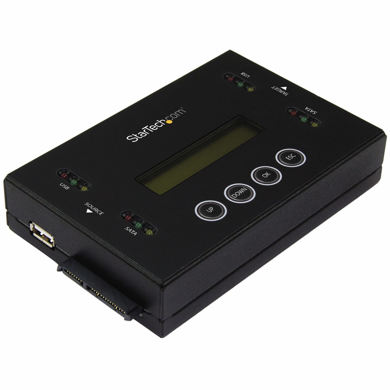StarTech.com 1:1 Standalone Hard Drive Duplicator & Eraser, USB Thumb Drive and SATA HDD/SSD Disk Cloner & Eraser, LCD display, 