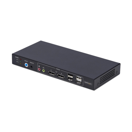 StarTech.com 2-Port Dual-Monitor DisplayPort KVM Switch with Dual View Video Matrix, 4K 60Hz, 4x USB Hub Ports, Hotkey Switching