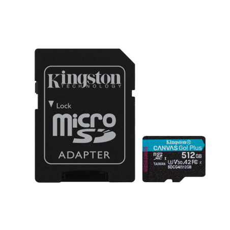 Kingston Technology 512GB microSDXC Canvas Go Plus Gen4 200MB/s A2 U3 V30 Card + Adapter