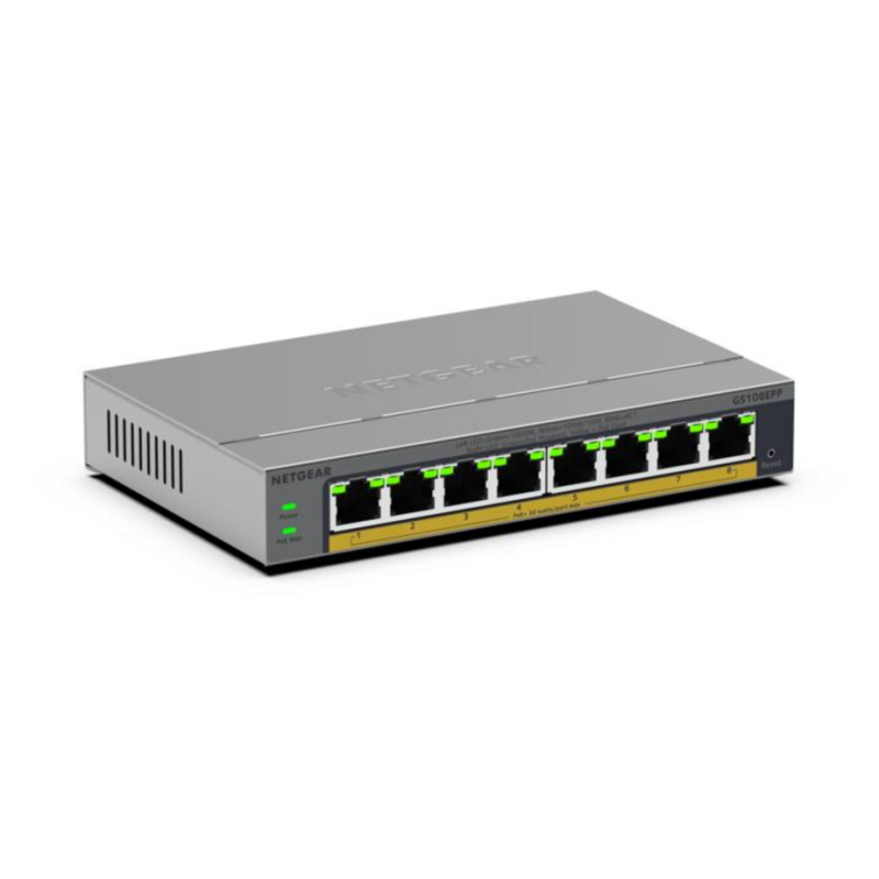 NETGEAR GS108EPP Unmanaged Gigabit Ethernet (10/100/1000) Power over Ethernet (PoE) Desktop/Wall-Mounting Grey