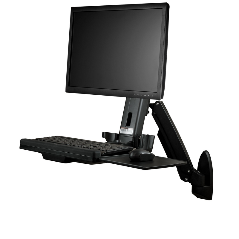 StarTech.com Wall Mount Workstation - Articulating Full Motion Standing Desk with Ergonomic Height Adjustable Monitor & Keyboard