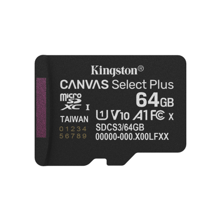 Kingston Technology 64GB micSDXC Canvas Select Plus Gen3 100R A1 Single Pack w/o ADP