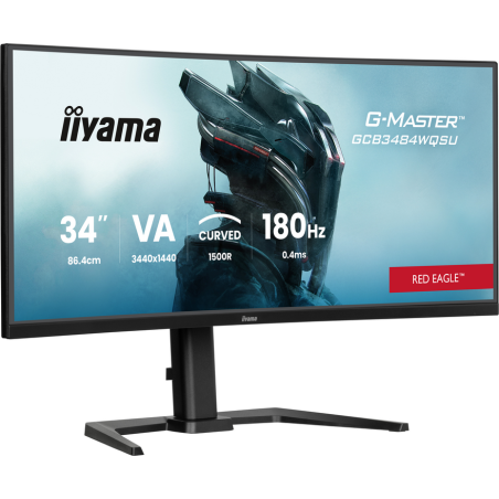 iiyama G-MASTER Get ahead with the curved GCB3484WQSU-B1 Red Eagle featuring 180Hz refresh rate and 0.4ms response time