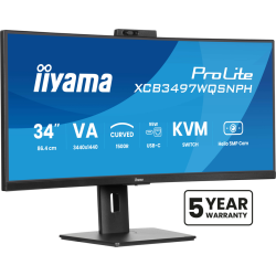 iiyama ProLite 34’’ VA UWQHD curved monitor with a built-in Windows Hello camera and microphone, USB-C Dock, LAN, KVM-Switch and