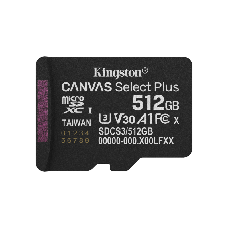 Kingston Technology 512GB micSDXC Canvas Select Plus Gen3 150R A1 Single Pack w/o ADP