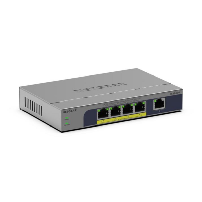 NETGEAR GS105PP Unmanaged Gigabit Ethernet (10/100/1000) Power over Ethernet (PoE) Desktop/Wall-Mounting Grey