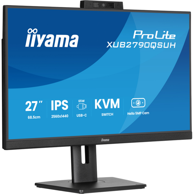 iiyama ProLite 27’’ IPS QHD monitor with a built-in Windows Hello camera and microphone, USB-C, KVM-Switch and height adjustable