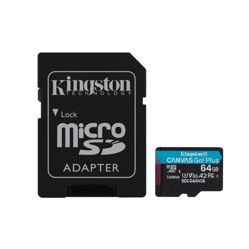 Kingston Technology 64GB microSDXC Canvas Go Plus Gen4 200MB/s A2 U3 V30 Card + Adapter