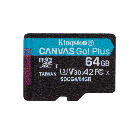 Kingston Technology 64GB microSDXC Canvas Go Plus Gen4 200R A2 U3 Single Pack w/o ADP