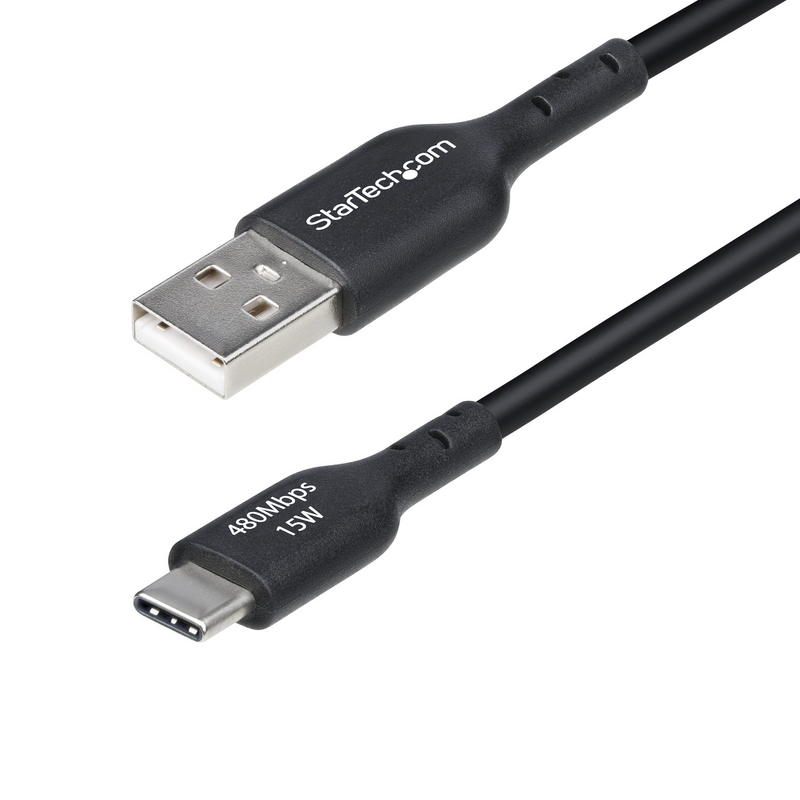 StarTech.com 1ft (30cm) USB-A to USB-C Charging Cable, Charge & Sync, 3A, USB 2.0, TPE Jacket - Black USB Charging Cord