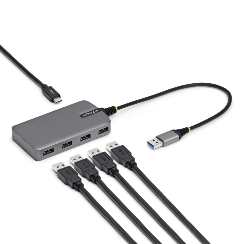 StarTech.com 4-Port USB-A Hub, 5Gbps, Bus Powered, USB-A to 4x USB-A Hub with USB-C Auxiliary Power Input, 1ft/30cm Host Cable, 