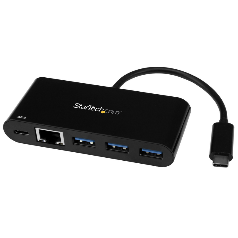 StarTech.com 3 Port USB-C Hub with Gigabit Ethernet & 60W Power Delivery Passthrough Laptop Charging - USB-C to 3x USB-A (USB 3.