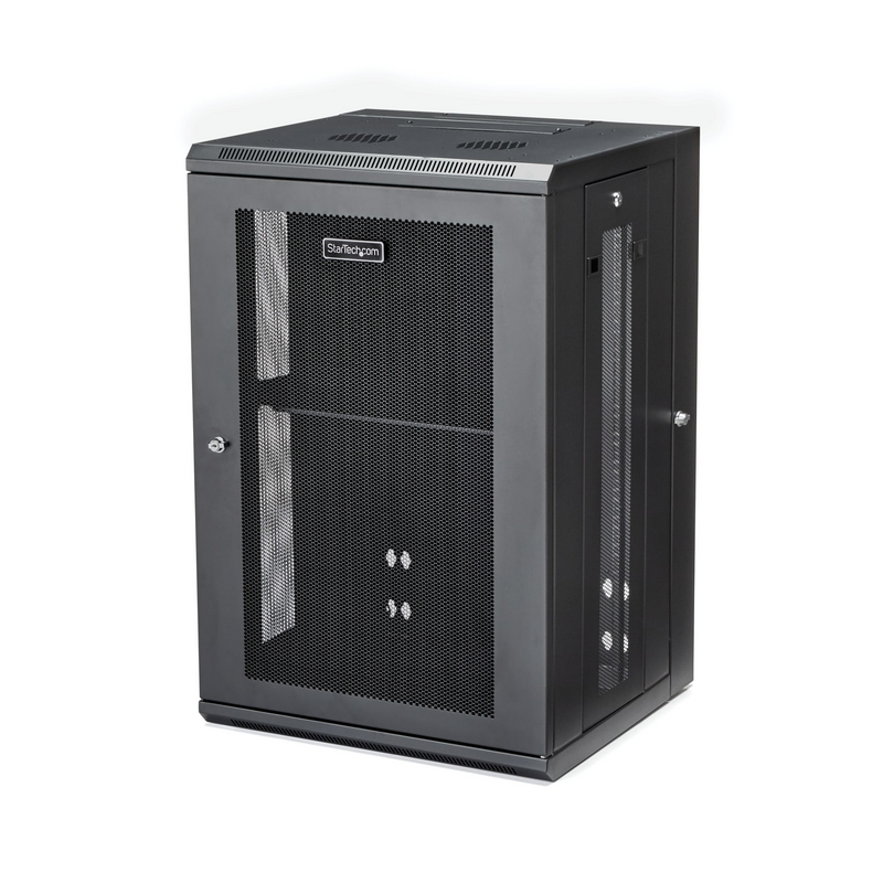 StarTech.com 4-Post 18U Wall Mount Network Cabinet with 1U Shelf, 19" Hinged Wall-Mounted Server Rack for Data / AV / Electronic