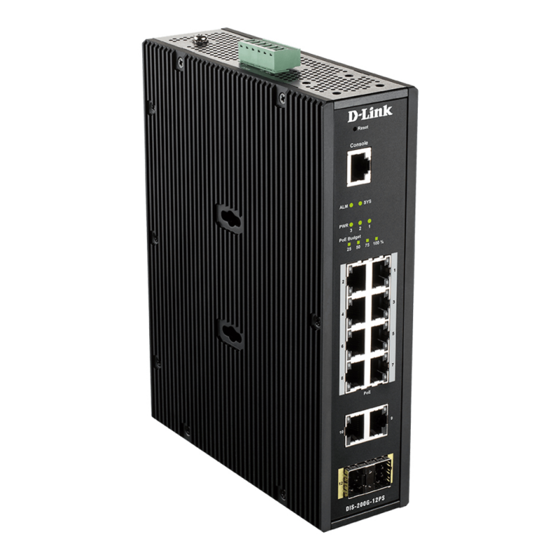 D-Link 12-Port L2 Industrial Smart Managed Switch with 10 x 1GBaseT(X) (8 PoE 240W) & 2 x SFP
