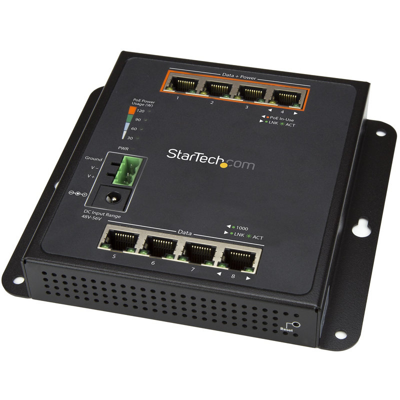 StarTech.com Industrial 8 Port Gigabit PoE Switch - 4 x PoE+ 30W - Power Over Ethernet - Hardened GbE Layer/L2 Managed Switch - 