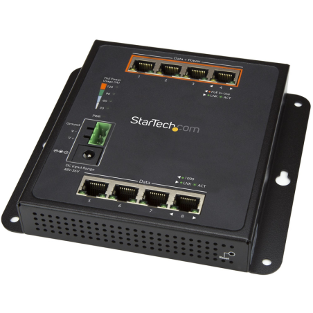 StarTech.com Industrial 8 Port Gigabit PoE Switch - 4 x PoE+ 30W - Power Over Ethernet - Hardened GbE Layer/L2 Managed Switch - 