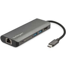 StarTech.com USB C Multiport Adapter - USB-C Travel Dock to 4K HDMI, 3x USB 3.0 Hub, SD/SDHC, GbE, 60W PD 3.0 Pass-Through - USB