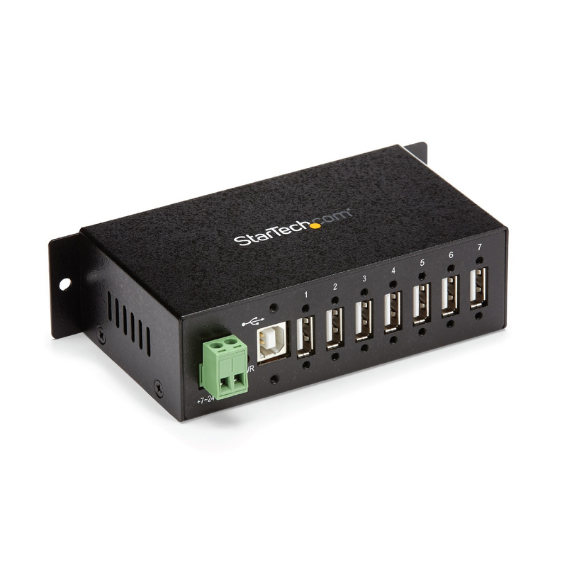 StarTech.com 7-Port USB 2.0 Hub - Metal Industrial USB-A Hub with ESD Protection & 350W Surge Protection - Din Rail, Wall or Des