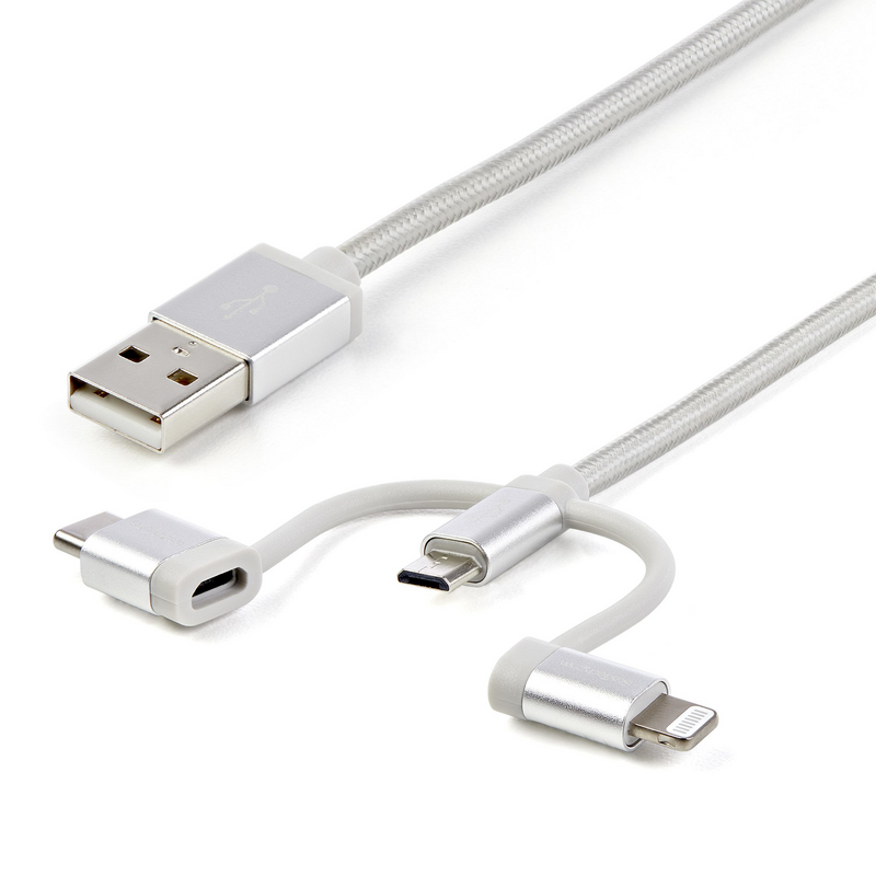 StarTech.com 1 m (3 ft.) USB Multi Charging Cable - USB to Micro-USB or USB-C or Lightning for iPhone / iPad / iPod / Android - 